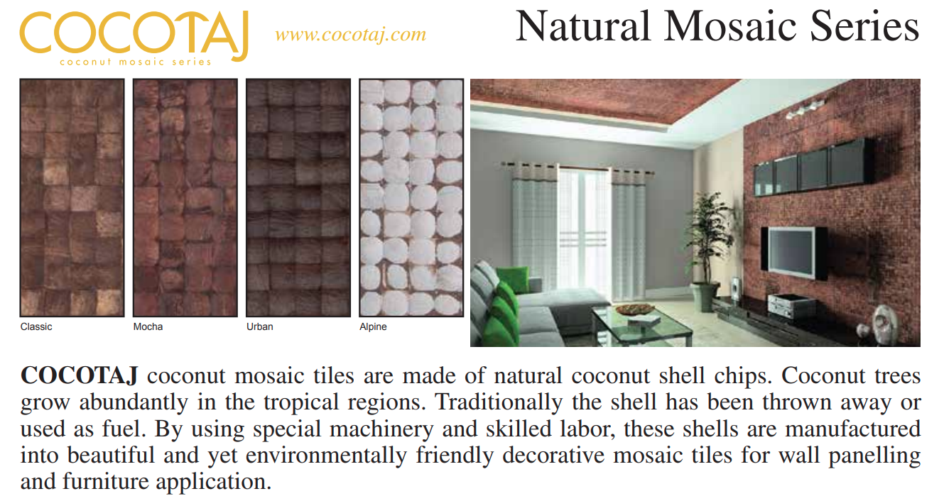 Cocotaj Coconut Mosaic Panel — all 4 patterns